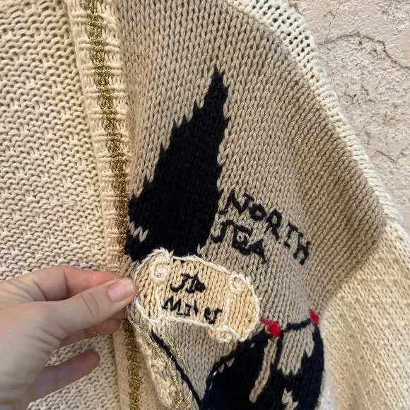 Vintage Casual Corner Europe Map Knit Cardigan Gold Detail Size Womens Small - Picture 4 of 8